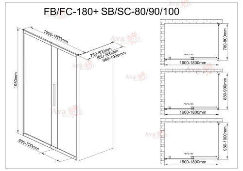 Душевой уголок AvaCan FB 160-180+ SB 90 MT