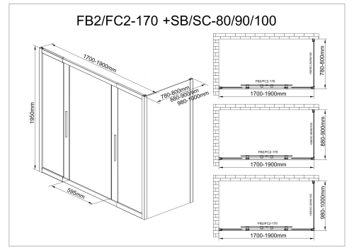 Душевой уголок AvaCan FB2 170-190  + SB90
