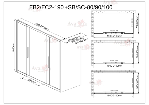 Душевой уголок AvaCan FB2 190-210  + SB80 MT